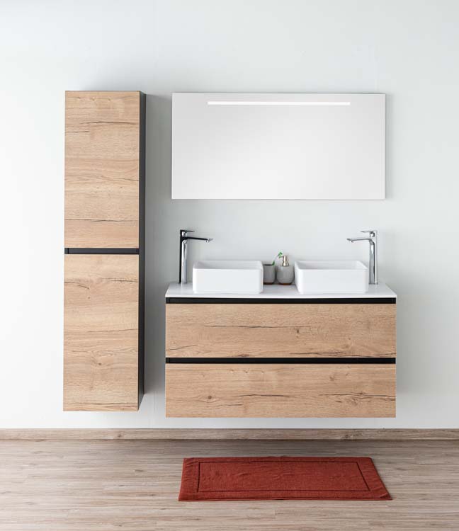 Badkamermeubel Dotan eik hangend met mat topblad 120cm