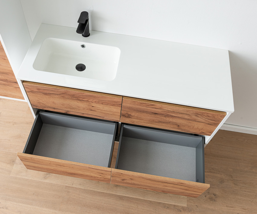 Badkamermeubel Treviso eik/wit met enkele wastafel glanzend wit 120cm