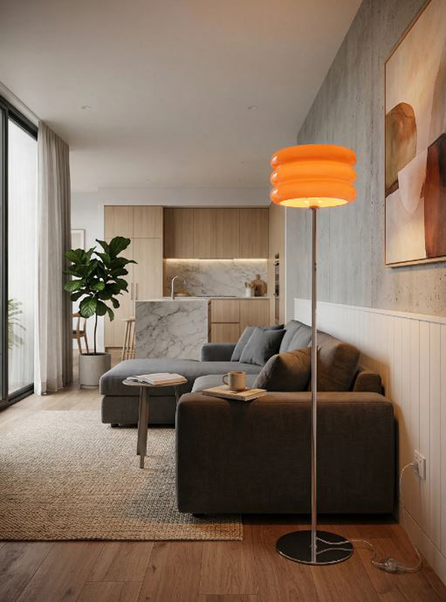 Lampadaire - orange/chrome - Ø30x153cm - dimmable - E27 - 1x40W