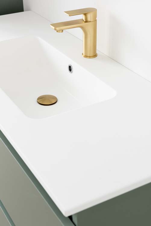Meuble de salle de bains Dotan eucalyptus vert avec lavabo simple blanc mat 120cm