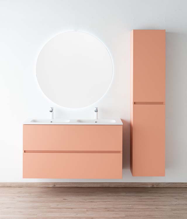 Meuble de salle de bains Puro blush suspendu avec lavabo double blanc mat 120cm