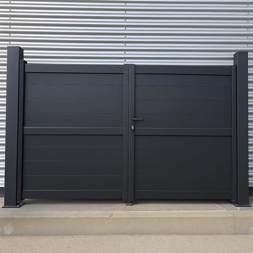 Portail battant double Orlando aluminium noir mat 300x180cm - fermé, quincaillerie incluse