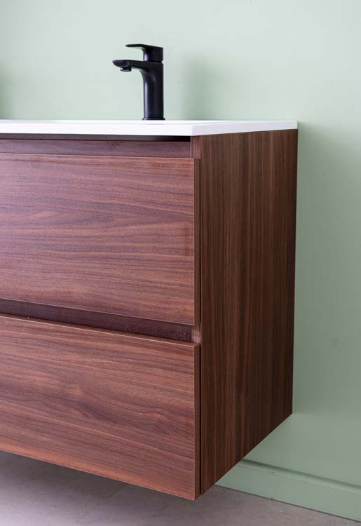 Meuble de salle de bains Dotan noyer suspendu avec lavabo double blanc mat 120cm