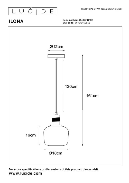 Lucide ILONA - Hanglamp - Ø 18 cm - 1xE27 - Amber