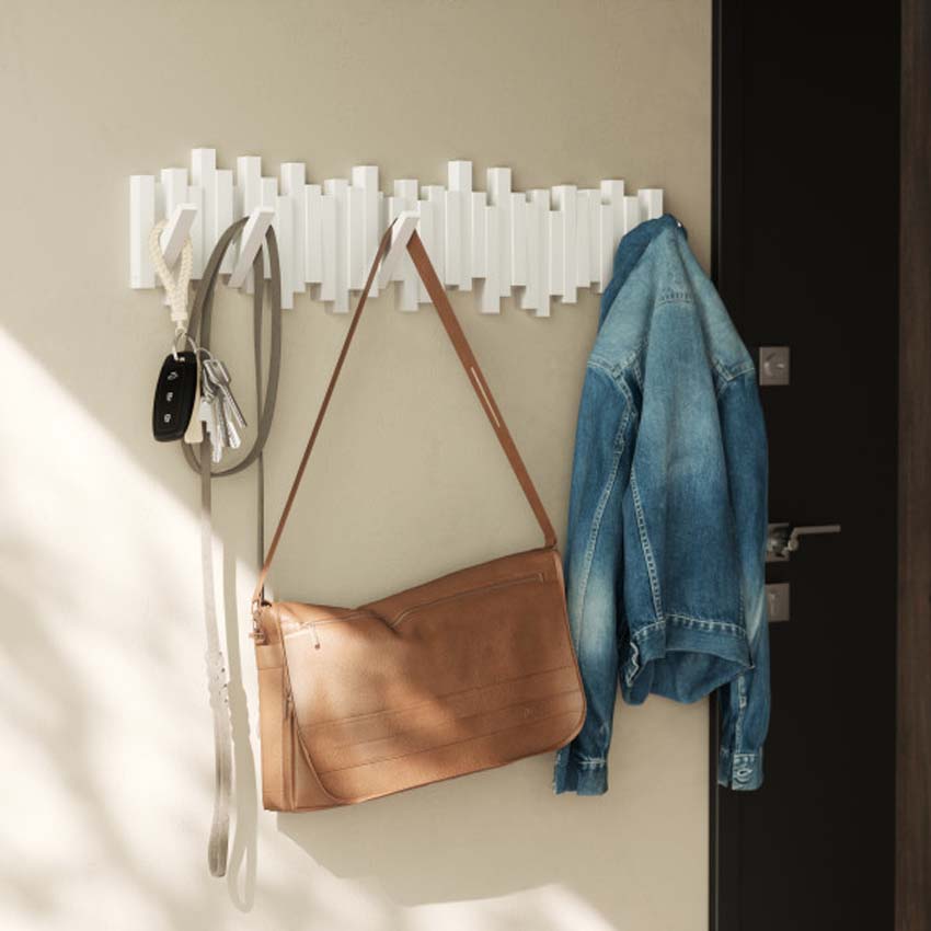 Kapstok Umbra Sticks kunststof wit 72x3x18cm 8 haken