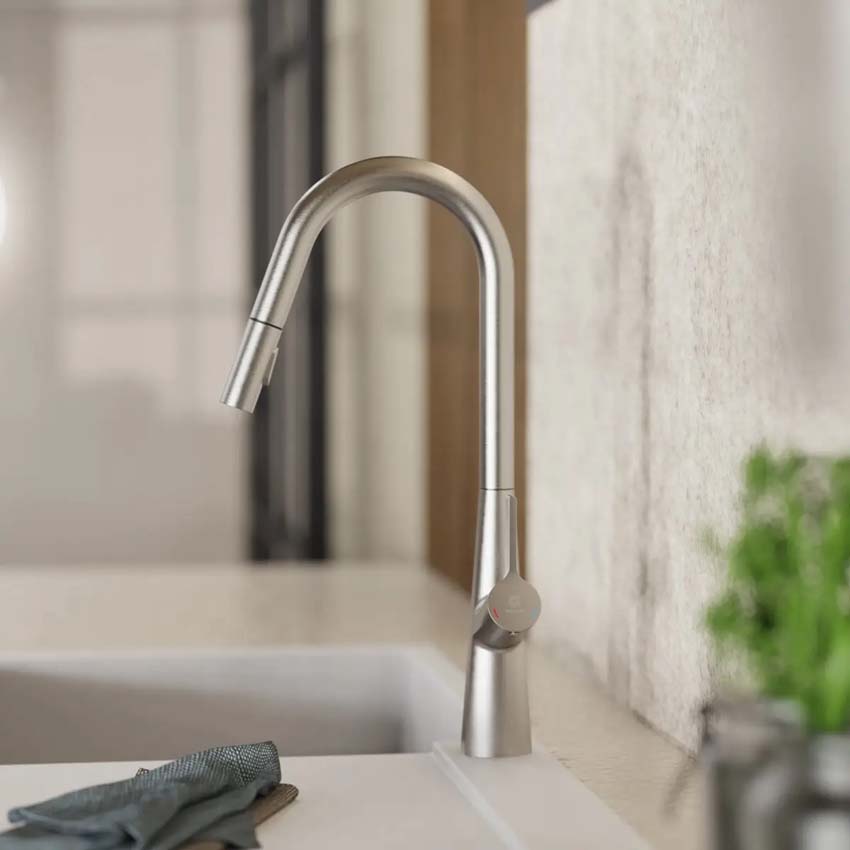 Robinet de cuisine Wasserwerk WK 9 Curve aspect inox avec bec extractible