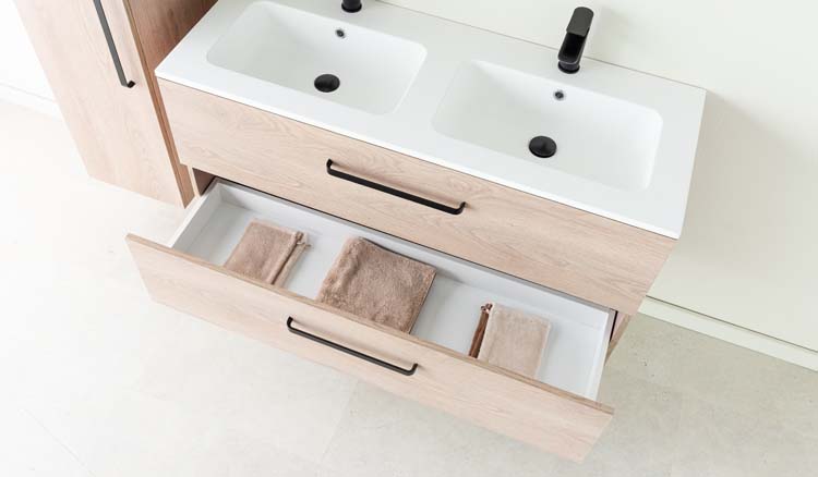 Meuble de salle de bain Chêne bison 1200 mm lavabo noir