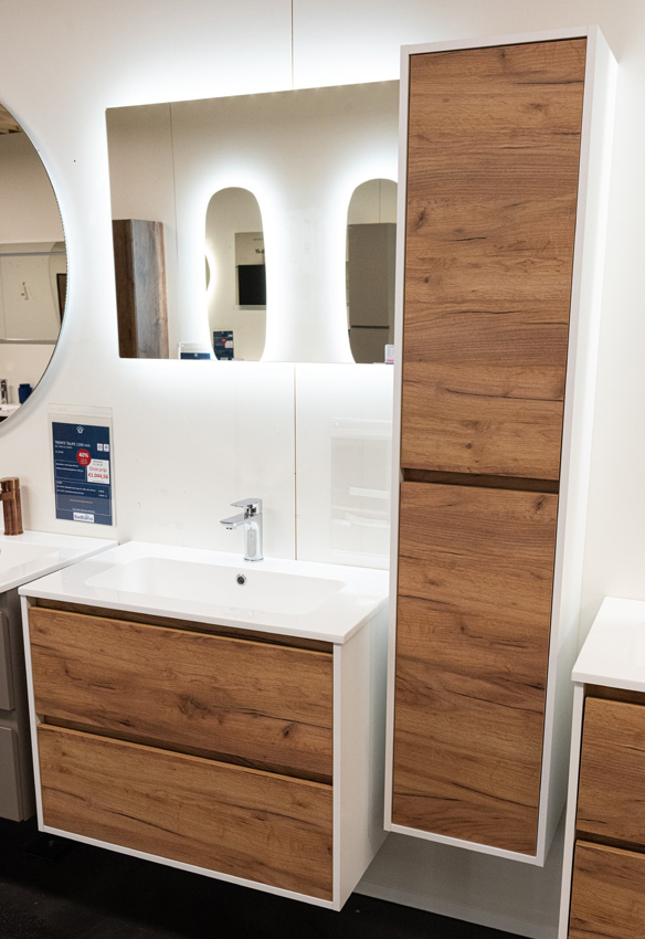 Badkamermeubel Treviso eik/wit met enkele wastafel glanzend wit 80cm