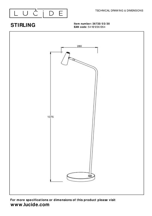 STIRLING - Lampadaire Rechargeable - Batterie - LED Dim. - 1x3W 2700K - 3 StepDim - Noir