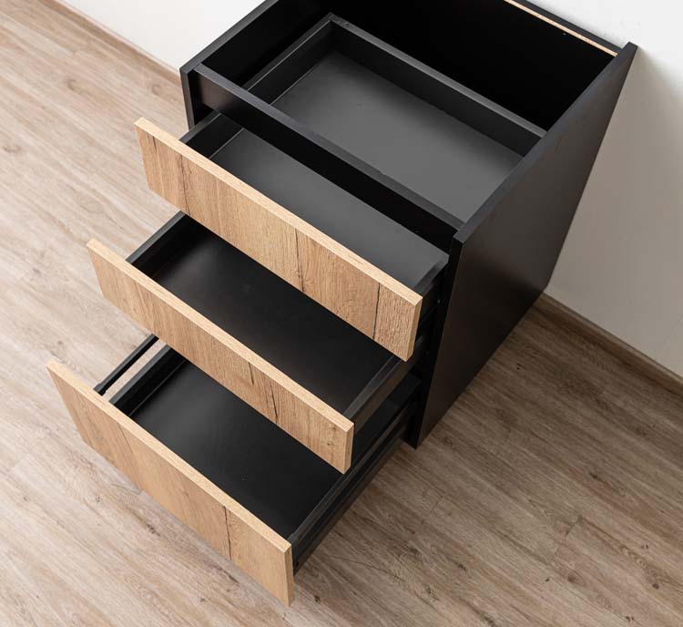 Keukenkast Plenti onderkast met 3 lades 60cm zwart-houtlook