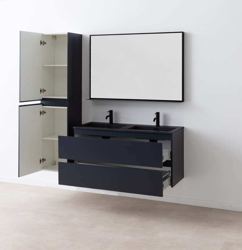 Meuble de salle de bain Tibo gris 1200 mm lavabo double noir mat