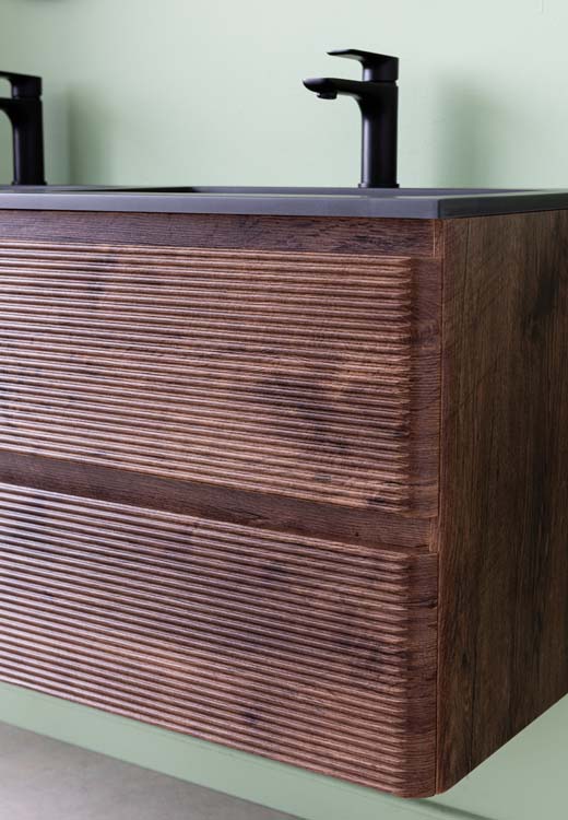 Badkamermeubel Jelte notelaar hangend met dubbele wastafel mat zwart 120cm