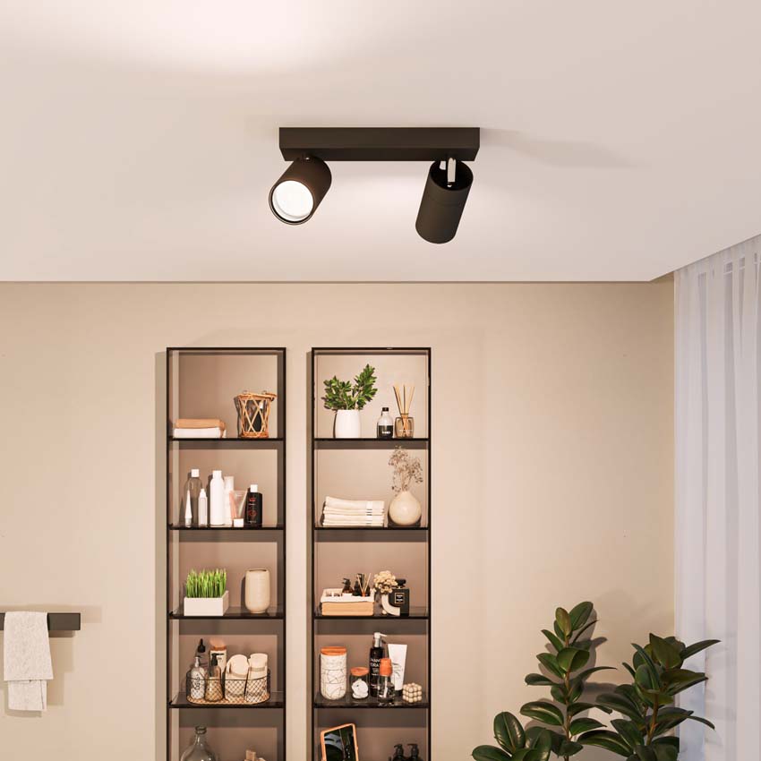 Spot plafond salle de bains noir 2 spots IP44