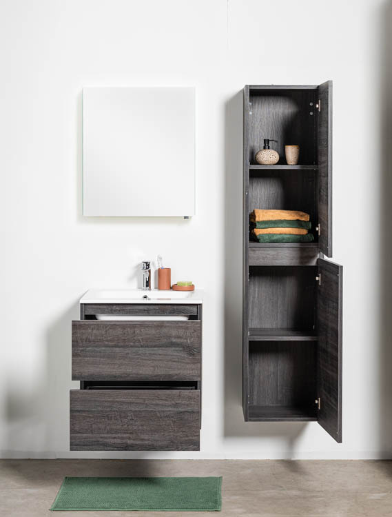 Meuble de salle de bain Dotan chêne foncé 600 mm lavabo brillant