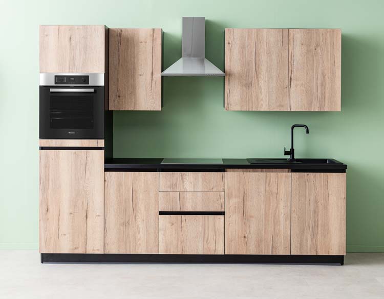 Cuisine Plenti 280cm - sans appareils - four - noire-aspect bois