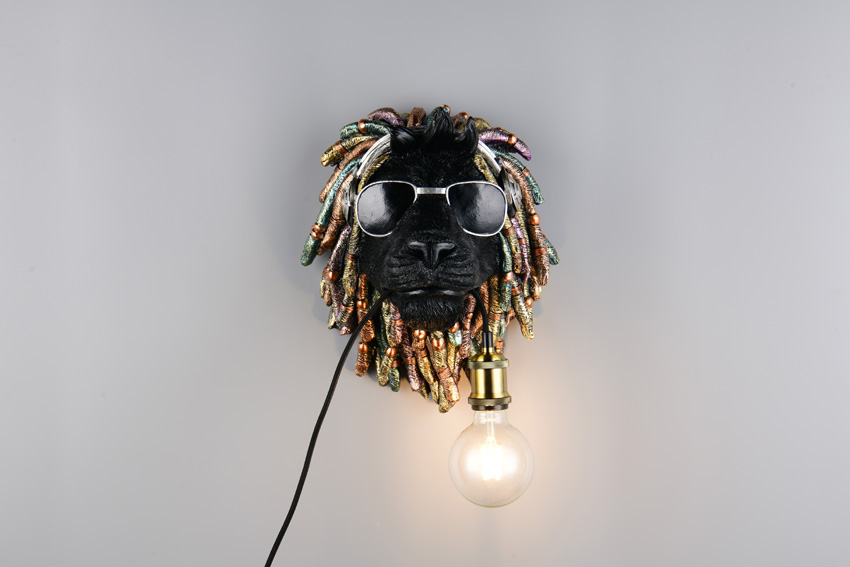 Applique murale Lion - noir - 31,5x22,5x38cm - dimmable - E27 - 1x40W