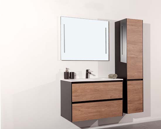 Badkamermeubel Molly houtlook hangend met enkele wastafel mat wit 90cm