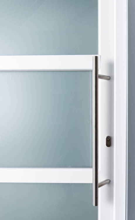 Porte extérieure 3 parties PVC verre mat blanc 980x2180mm ouvrant à droite