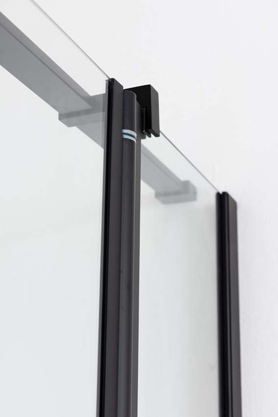 Douche en coin Alexia avec paroi fixe et porte pivotante noir mat 90x90x190cm