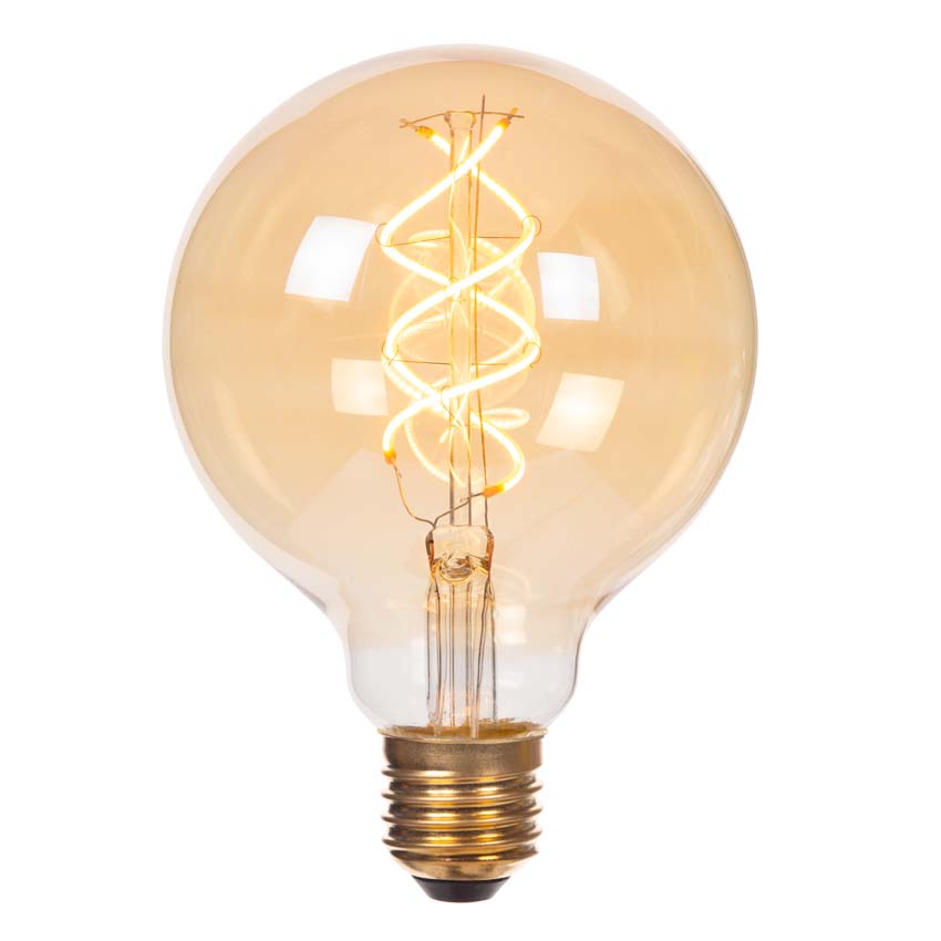 Lucide G125 - Ampoule filament - Ø12,5cm - LED 3 niveaux dimmable (Mémoire) - E27 - 1x4,9W 2200K - Ambré