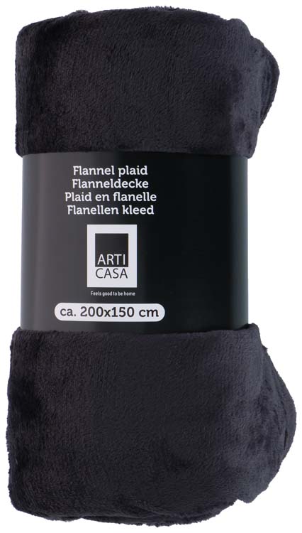Plaid fleece donkergrijs articasa 200 x 150 cm