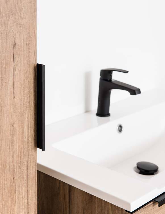Badkamermeubel Mist houtlook staand met enkele wastafel glanzend wit 80cm