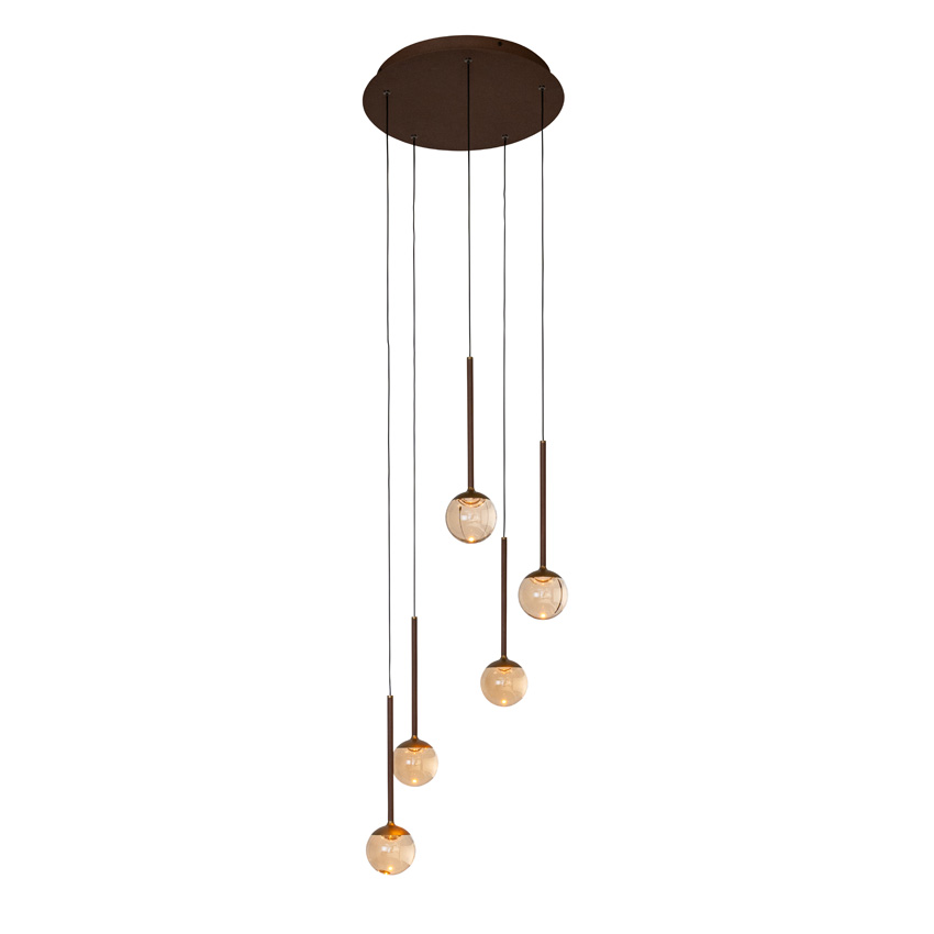 Lucide Premium Calina - Suspension - Ø41,9cm - LED Dimmable - CCT - 5x8,4W - 2200K/3300K - Avec module LED remplaçable - Ambre