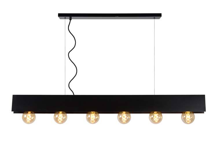 Hanglamp - 6xE27 - Zwart rechthoek