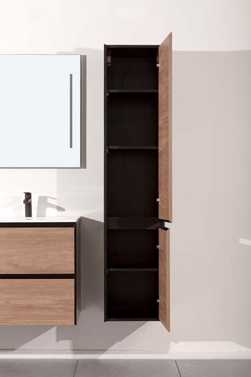 Meuble de salle de bains Molly aspect bois suspendu avec lavabo double blanc brillant 120cm