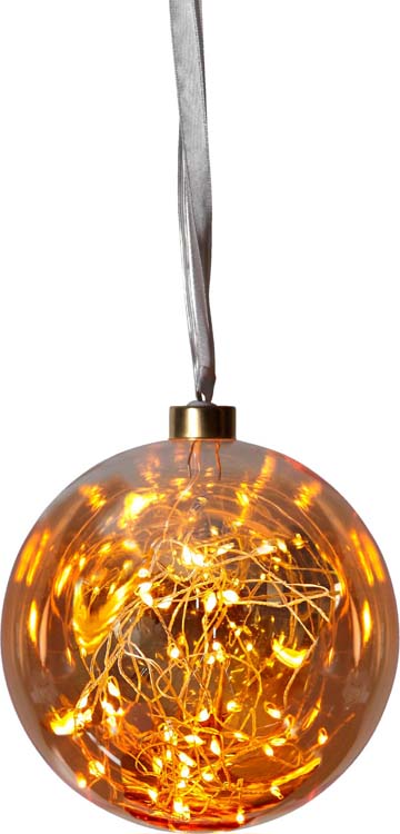 Hangdecoratie kerstbal met led glas amberkleurig