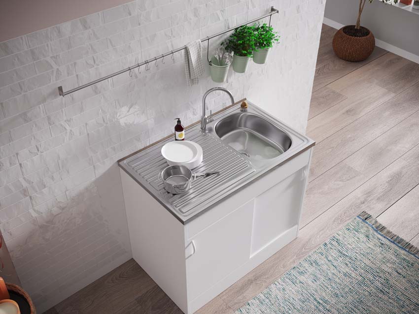 Meubel met spoelbak en schuifdeur wit 100x60cm