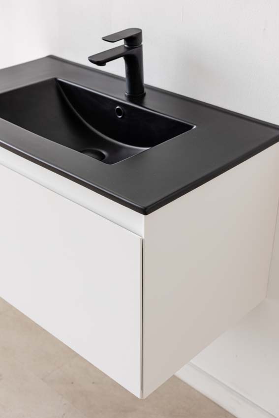 Meuble de salle de bains Arizona suspendu avec lavabo simple noir mat 80cm