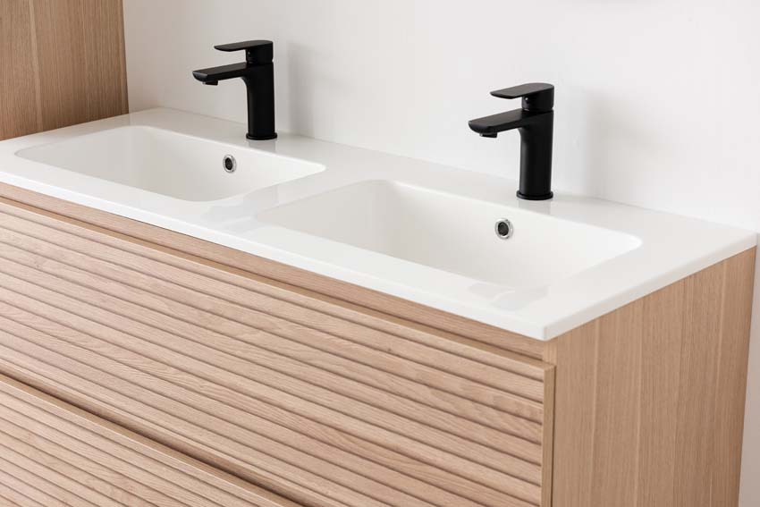 Meuble de salle de bains Dotan line up suspendu avec lavabo double blanc brillant 120cm