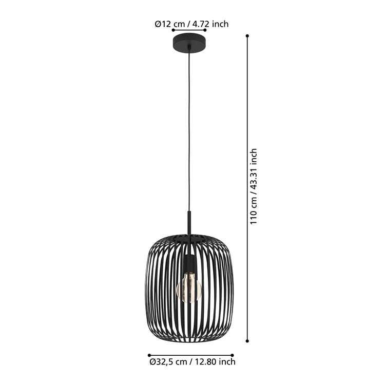 Lampe suspendue Roma E27 noir