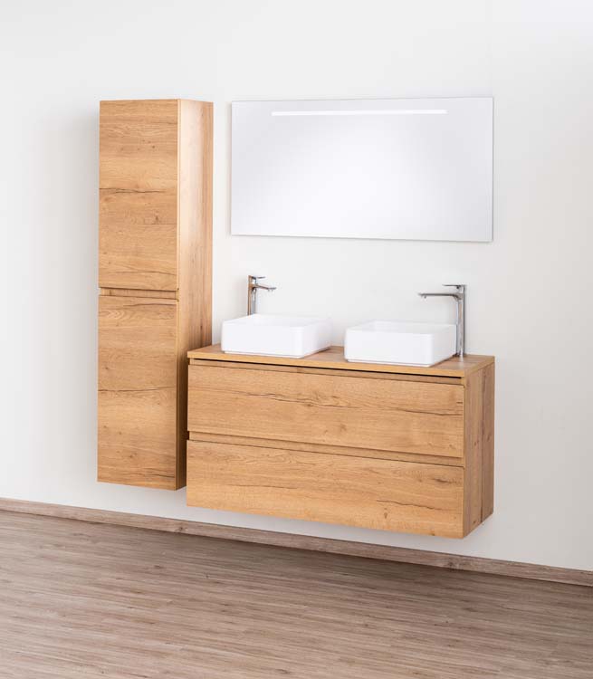 Meuble de salle de bain Daria chêne brun doré 1200 mm tablette en saillie melamine