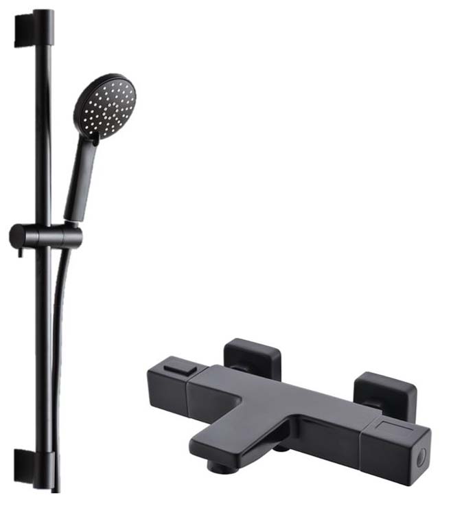 Robinet de baignoire Sky Hazel avec barre de douche thermostatique noir mat