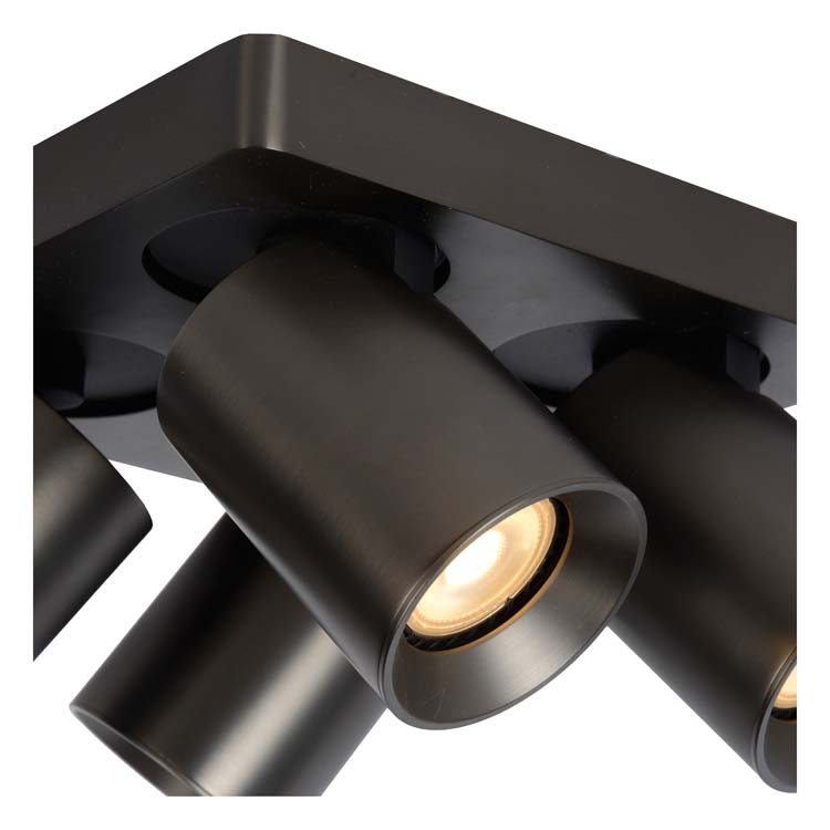 Lucide NIGEL - Plafondspot - LED Dim to warm - GU10 - 4x5W 2200K/3000K - Zwart Staal