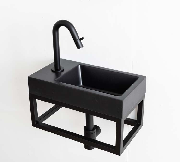 Handenwasser Azura 40x22x7cm mat zwart+kraan Filo+metalen frame