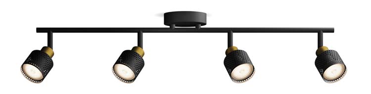 Spot en saillie - Noir/or - 69,4x13,4x11,2cm - GU10 - 4x35W