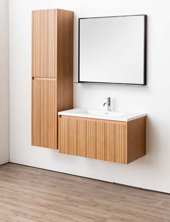 Meuble de salle de bain Warren afrormosia 900 mm lavabo blanc mat