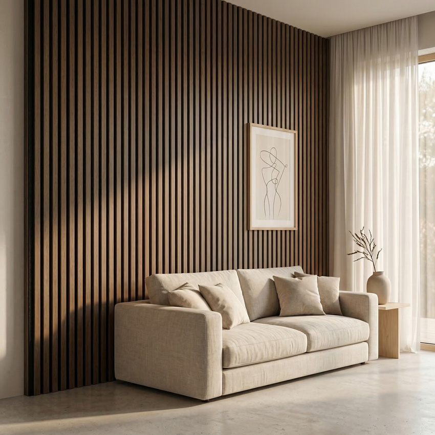 Panneau mural Line Up slim profil de base et de finition chêne brun