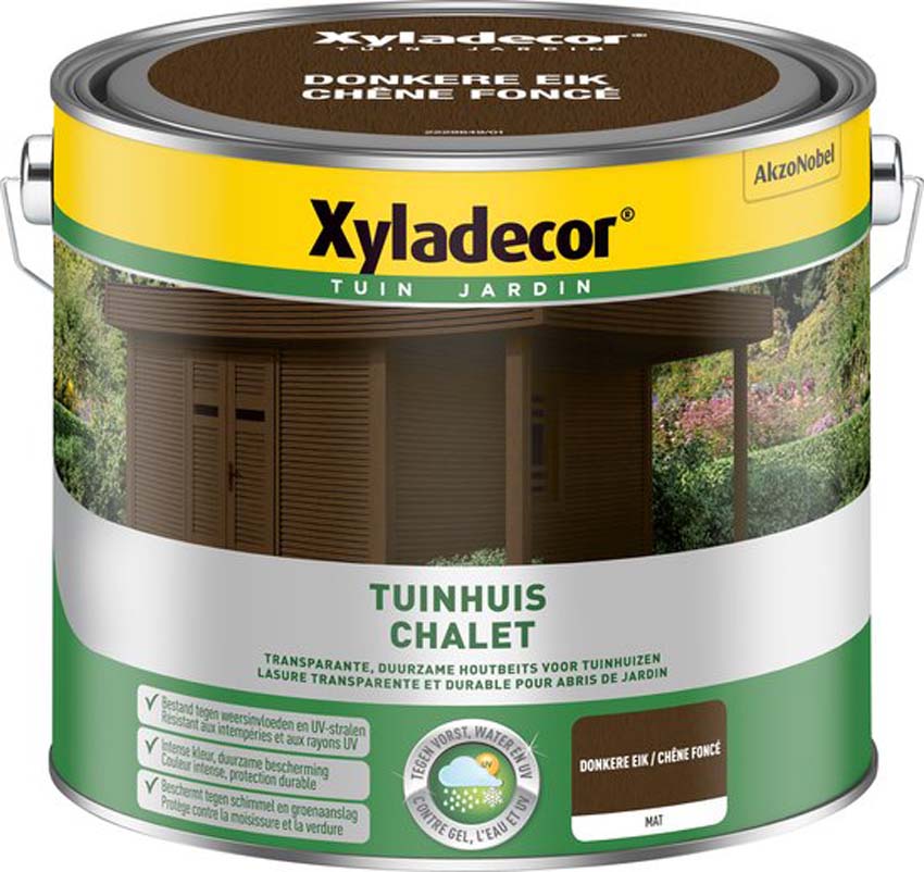Houtbeits tuinhuis Xyladecor donkere eik 2,5L