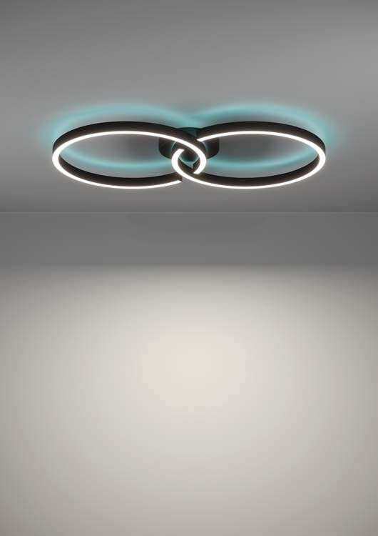 Plafonnier - noir - 67,5x38x6,5cm - dimmable - LED - 2x9,75W - 2700-6500K + RGB