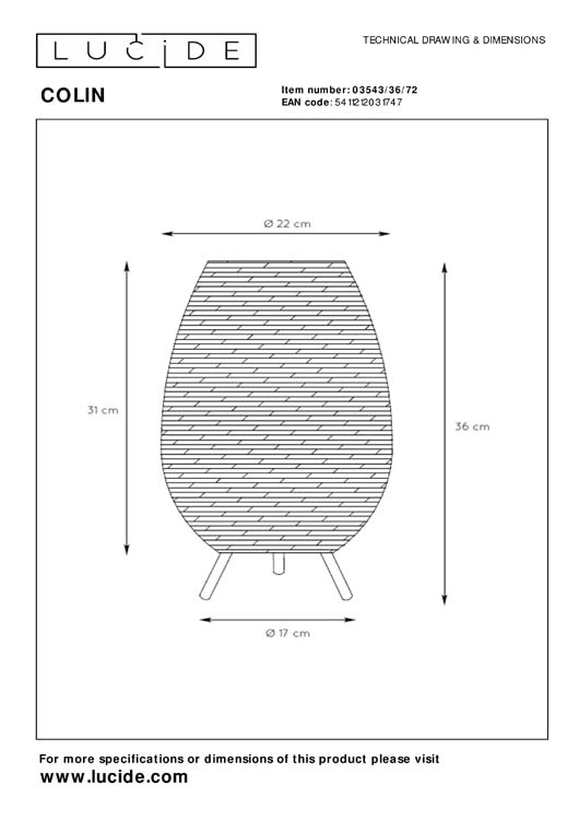 Lampe de table - bois clair - Ø22cm - G9 - 3W
