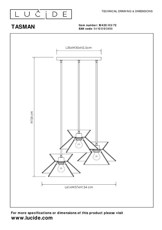 Lucide TASMAN - Suspension - 3xE27 - Naturel