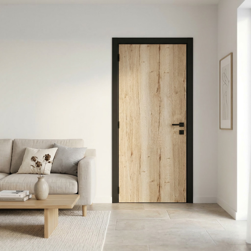 Complete binnendeur Realwood Oak 201,5x68cm tubespaan omkeerbaar + zwarte deurkast 16,5cm