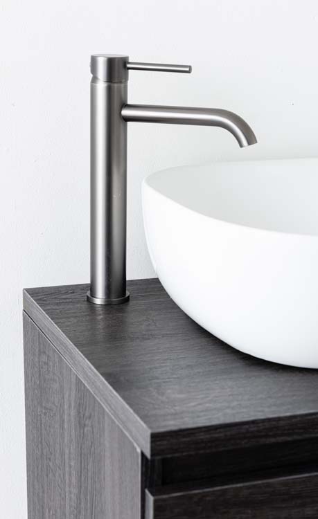 Wastafelkraan Miley slim gunmetal verhoogd