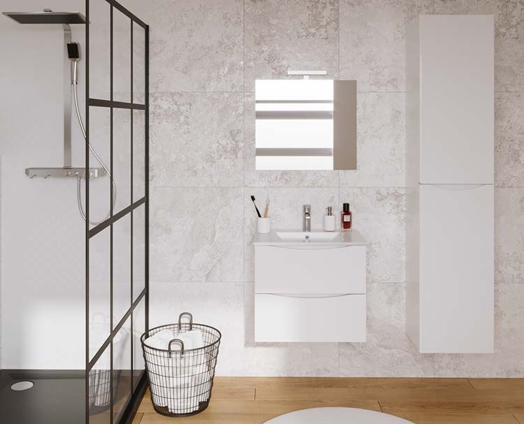 Kolomkast Thasos rechts glanzend wit hangend 180x40x35cm