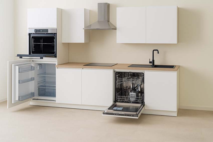 Cuisine Plenti 280 cm - four en haut - sans appareils - blanc/look de chêne