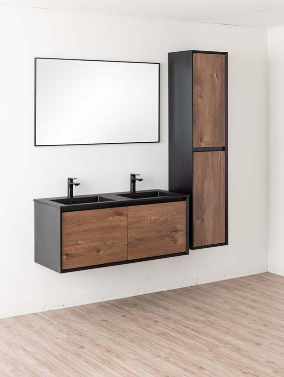 Badkamermeubel Justin notelaar hangend met dubbele wastafel mat zwart 120cm